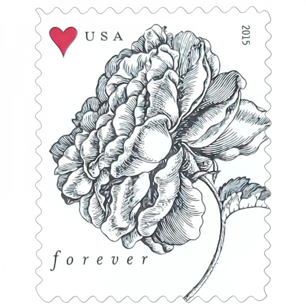 (2015) Vintage Rose Pane Wedding Forever Postage Stamps